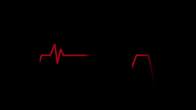 Heartbeat flatline display monitor 4K resolution. EKG or ECG cardiogram medical monitor on black background