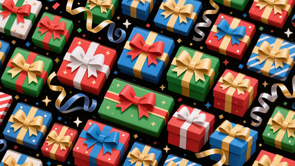 Cartoon Style Festive Gift Box with Ribbon and Bow Arrangement