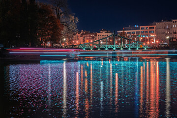 Wrocław, Noc, Światła, podróż, architektura miejska, długi czas ekspozycji, mosty, Night, Lights, travel, urban architecture, long exposure, bridges, fontanna, fountain, bridge, © Adrian Jaśpiński