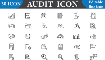 A comprehensive audit icon set ideal for business and finance themed projects. This collection features a variety of icons, perfect for enhancing presentations.
