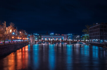 Wrocław, Noc, Światła, podróż, architektura miejska, długi czas ekspozycji, mosty, Night, Lights, travel, urban architecture, long exposure, bridges, fontanna, fountain, bridge, © Adrian Jaśpiński