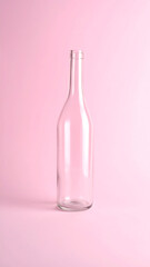 Empty glass bottle standing on pastel background, minimalist still life with soft light and clean aesthetic