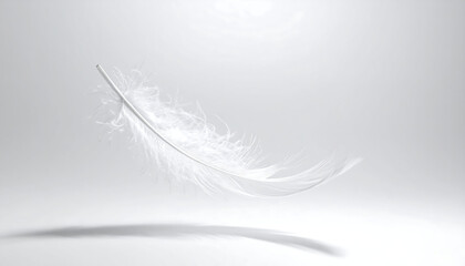 White feather floating gently in the air, symbol of lightness, purity, and freedom