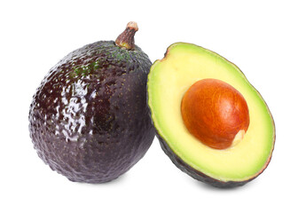 Fresh avocados on white background. Whole and sliced