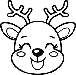 cute cartoon reindeer face line art