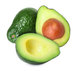 Fresh avocados on white background. Whole and sliced