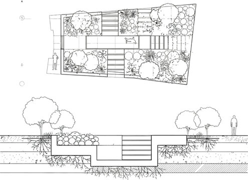 Landscape architecture plan with garden and pool design