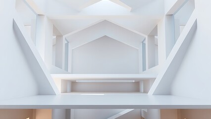 Obraz premium Minimalist 3D architectural structure composed of geometric shapes with clean precise lines.