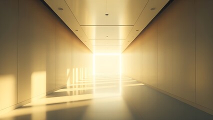 Long corridor with bright lights and minimalist architectural lines.