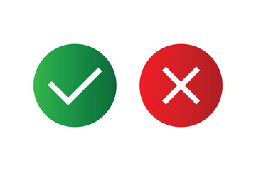 Check and Cross Icon Set – Green Approval and Red Rejection Symbols Vector
