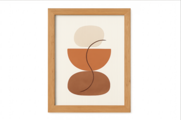 Framed abstract art featuring earth tone geometric shapes