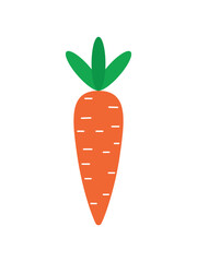 Cartoon Carrot Icon – Minimal Orange Vegetable Vector with Green Leaves