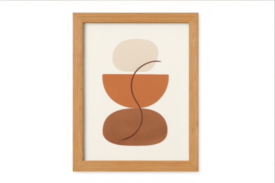 Framed abstract art featuring earth tone geometric shapes