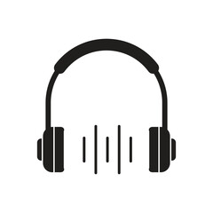 Headphone Silhouette with Sound Wave – Audio and Music Technology Vector Icon