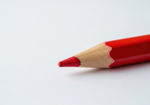 Closeup of a sharp red colored pencil tip isolated on white background