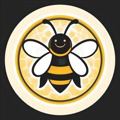 Happy Cartoon Bee Mascot on Honeycomb Background