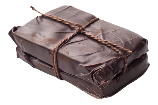 Wrapped dark treats tied with string on transparent background