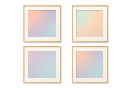 Square wooden picture frames with pastel gradient mockup