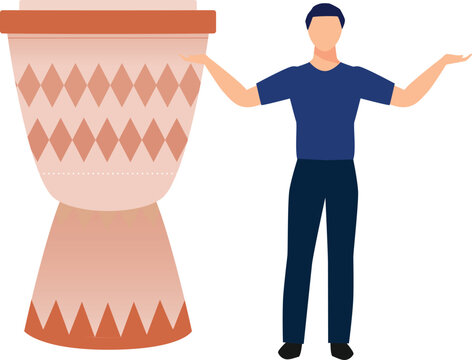 The boy is showing conga drum