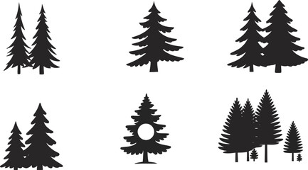 Collection of silhouette evergreen trees for design and illustration
