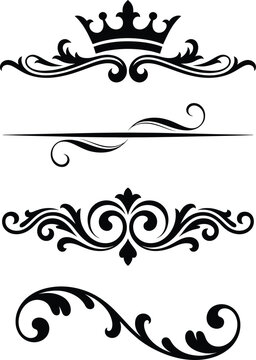 Royal Vintage Flourish Ornament Set &ndash; Elegant Crown Divider and Decorative Scroll Design