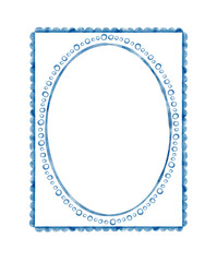 Watercolor blue frame with dots and scallops.