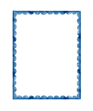 Hand drawn simple watercolor blue frame.