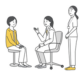 患者を診察する医者と看護師のシンプルイラスト素材