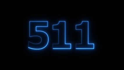 Abstract beautiful blue neon 511 number illustration background. Glowing neon countdown number icon background 4k.