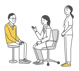 患者を診察する医者と看護師のシンプルイラスト素材