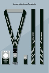 Set of lanyard and badge in black color . Template for presentation of their design. Realistic vector illustration EPS 10