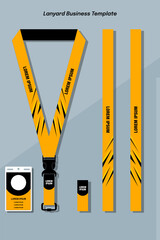 Set of lanyard and badge in yellow color combination. Template for presentation of their design. Realistic vector illustration EPS 10