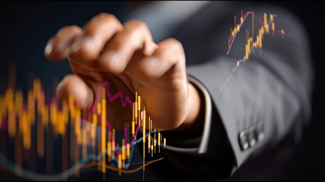Oil price forecast concept with business hand analysis of rising finance chart showing optimistic market trend, future growth, and economic forecast