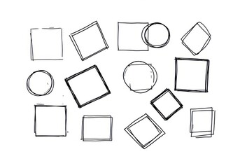 Collection of handdrawn geometric shapes, including squares and circles, isolated on a white background