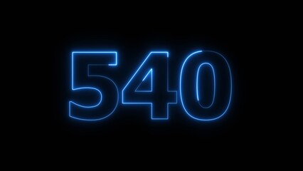 Abstract beautiful blue neon 540 number illustration background. Glowing neon countdown number icon background 4k.