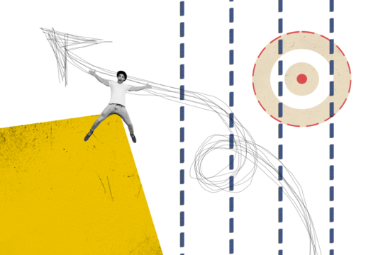 Composite trend artwork 3D sketch photo collage of trader business graphics arrow grow office manager young man jump success target goal