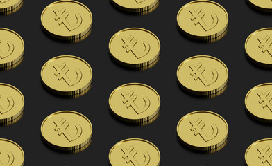 Seamless isometric pattern of the Turkish Lira coins. 3D illustration.