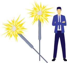 The boy is discussing sparkler firecracker