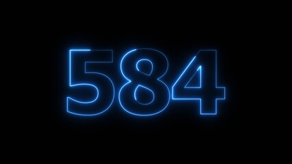 Abstract beautiful blue neon 584 number illustration background. Glowing neon countdown number icon background 4k.