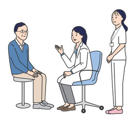 Fototapeta premium 患者を診察する医者と看護師のシンプルイラスト素材