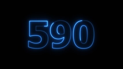 Abstract beautiful blue neon 590 number illustration background. Glowing neon countdown number icon background 4k.