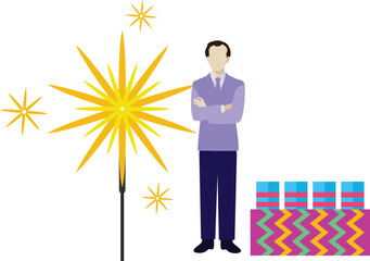 The boy is presenting diwali celebration