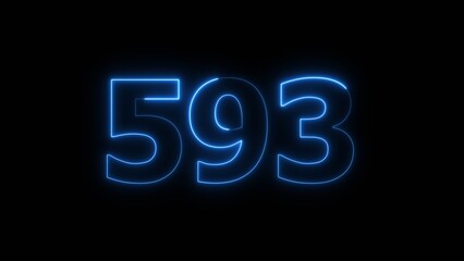 Abstract beautiful blue neon 593 number illustration background. Glowing neon countdown number icon background 4k.