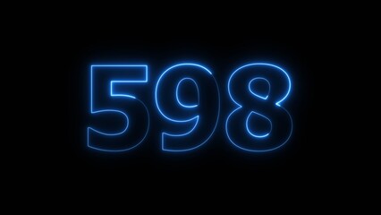 Abstract beautiful blue neon 598 number illustration background. Glowing neon countdown number icon background 4k.