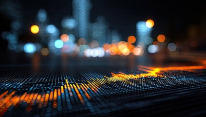 Abstract perspective of city lights and blurred urban background at night
