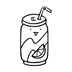 outline drawing of a carbonated beverage with face