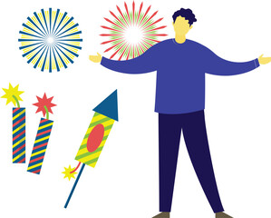 The boy joy with firecracker items.