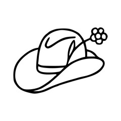 classic cowboy hat line art with edelweiss flower decoration
