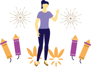 The girl is pointing firework rocket.