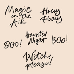Vector Halloween lettering. Hand-drawn happy holiday set isolated on beige background. Illustration for design, print or background.